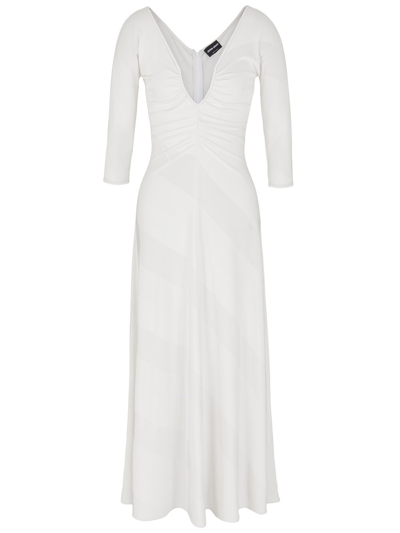 Giorgio Armani Diagonal Striped Jacquard Jersey Maxi Dress In Solid White