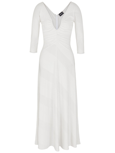 Giorgio Armani Diagonal Striped Jacquard Jersey Maxi Dress In Beige