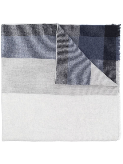 Brunello Cucinelli Fringe Edge Scarf In Grey/blue