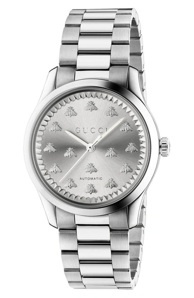 Gucci Men's G-timeless Automatic Sun-brushed Bee Watch In Silver