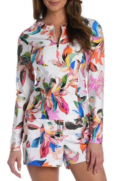 La Blanca Paradise Long Sleeve Half Zip Rashguard In Multi