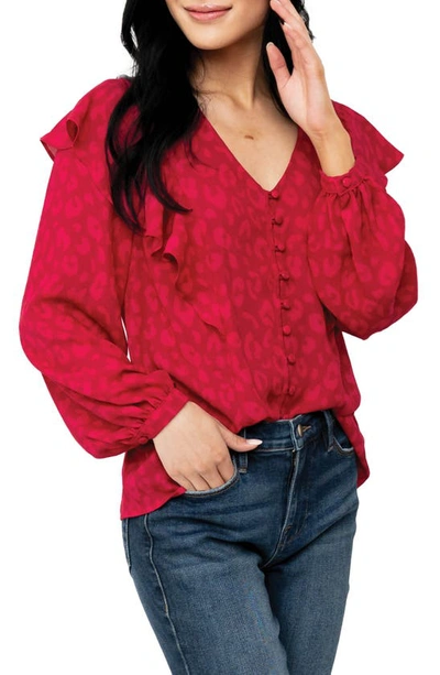 Gibsonlook Animal Spot Ruffled Blouse In Berry Cheetah