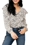 Gibsonlook Animal Spot Ruffled Blouse In Sand Dollar Animal