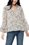 Gibsonlook Button Front Blouson Sleeve Blouse In Sand Dollar Animal