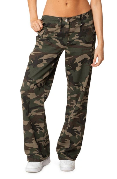 Edikted Aya Camo Print Low Rise Cargo Pants In Mix