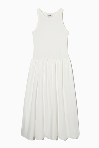 Cos Contrast-panel Midi Dress In White