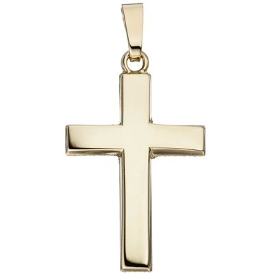 Pre-owned Jobo Kreuzanhänger, Goldkreuz Schlicht, Anhänger Kreuz 585 Gold, 23 Mm Hoch 0,7 Gramm