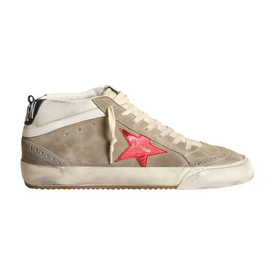 Golden Goose Super-star Patched Low Top Trainer In Taupe Red White Medieval Blue