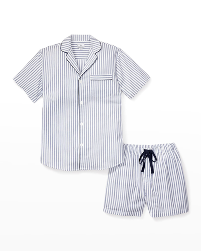 Petite Plume Men's French Ticking Twill Short Pyjama Set In Navy