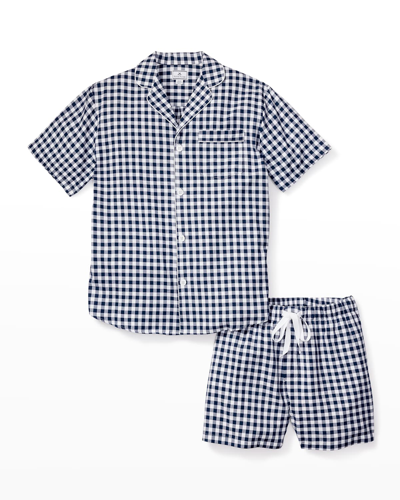 Petite Plume Men's Gingham Short Pyjama Set In Navy