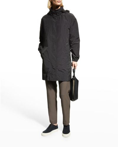 Eileen Fisher Long Stand-collar Jacket W/ Hidden Hood In Cinnabar