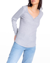 Pj Salvage Textured Essentials Ribbed Knit Lounge Top In Heather Grey