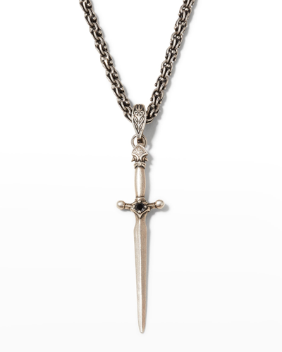 John Varvatos Men's Sterling Silver Black Diamond Dagger Pendant Necklace, 24