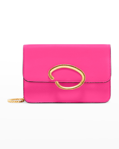 Oscar De La Renta Flap Leather Pochette Crossbody Bag In French Pink
