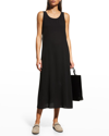 Eileen Fisher Black Silk Crepe De Chine Midi Dress In Black