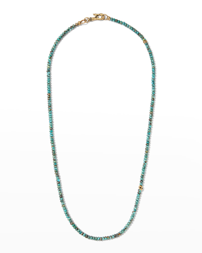 John Varvatos Men's Brass Skull Turquoise Bead Skull Clasp Chain Necklace, 24 In Blue/green