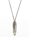 John Varvatos Collection Sterling Silver Black Diamond Feather Pendant Necklace, 24 In Silver
