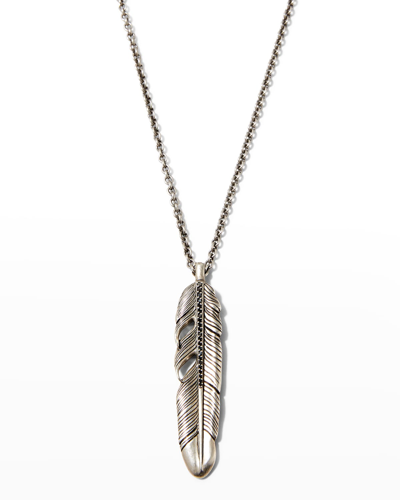 JOHN VARVATOS MEN'S RAVEN FEATHER PENDANT NECKLACE W/ BLACK DIAMONDS