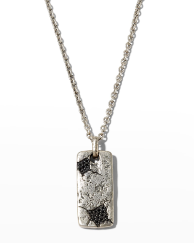 John Varvatos Men's Sterling Silver Crack Black Diamond Dog Tag Pendant Necklace, 24