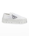 Prada Womens White Double Wheel Recycled-nylon Low-top Trainers In White