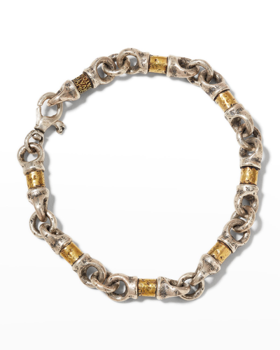 John Varvatos Collection Men's Sterling Silver & Brass Barrel Link Bracelet In Silver/brass