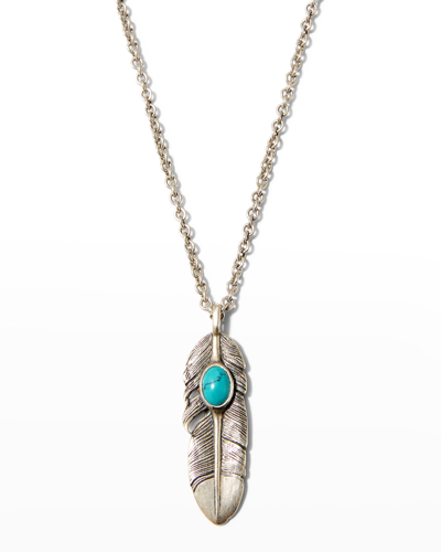 John Varvatos Collection Sterling Silver Artisan Metals Feather Turquoise Pendant Necklace, 24 In Blue/silver