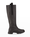 Ganni Grosgrain-trimmed Rubber Knee Boots In Black