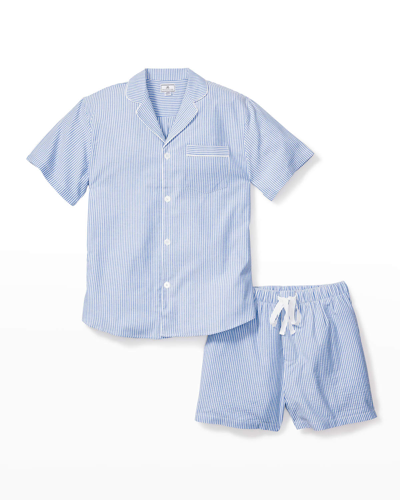 Petite Plume Men's French Seersucker Short Pyjama Set In Blue