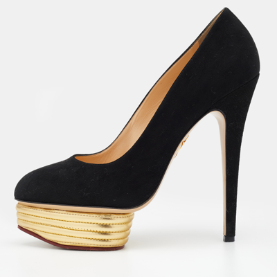 Pre-owned Charlotte Olympia Black Suede Dolly Platform Pumps Size 41