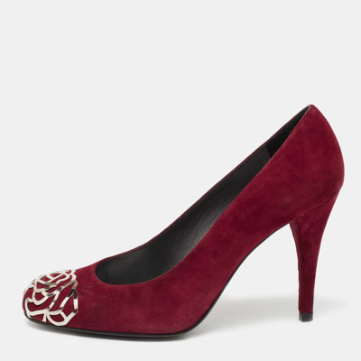 Pre-owned Stuart Weitzman Burgundy Suede Rosita Round Toe Pumps Size 37