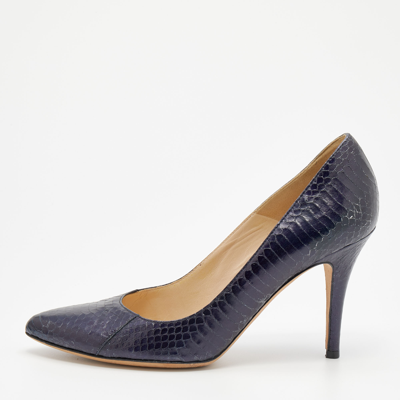 Pre-owned D & G Blue Snakeskin Embossed Leather Pointed Toe Pumps Size 38