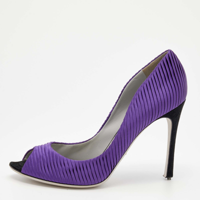 Pre-owned Sergio Rossi Purple Pleated Satin Peep Toe Pumps Size 40