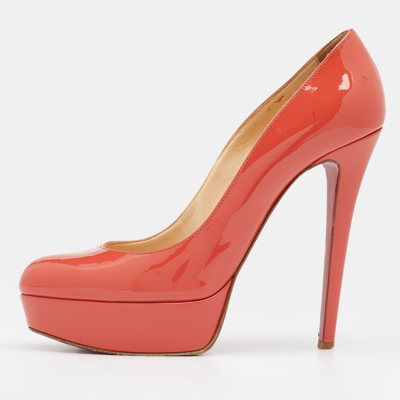 Pre-owned Christian Louboutin Coral Orange Patent Leather Bianca Pumps Size 39