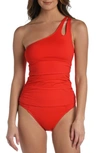 La Blanca Island Goddess Ruched One-shoulder Tankini Top In Cherry