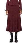 Simkhai Malia Burgundy Ribbed-knit Midi Skirt - Xs In Merlot