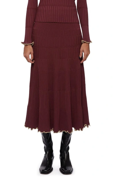 Jonathan Simkhai Malia Burgundy Ribbed-knit Midi Skirt - Xs