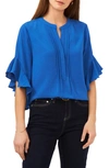 VINCE CAMUTO RUFFLE SLEEVE SPLIT NECK BLOUSE