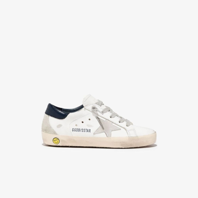 Golden Goose Kids Superstar White Leather Sneakers (it22-it27) In Blue & White