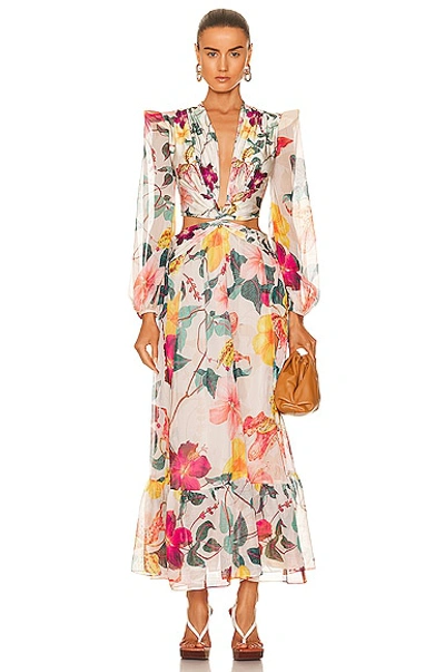 Patbo Cutout Floral-print Chiffon And Stretch-jersey Maxi Dress In White