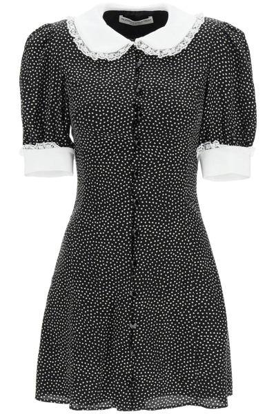 Alessandra Rich Lace-trimmed Printed Silk Crepe De Chine Mini Dress In Black,white