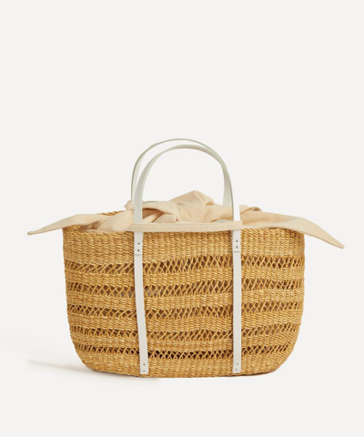Muun Large Andrea Straw And Cotton Basket Bag In Natural White
