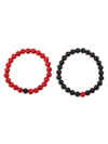 Eye Candy La Men's Noac 2-piece Black & Red Agate Stretch Bracelet Set In Black
