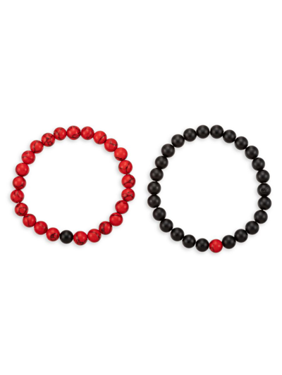 Eye Candy La Men's Noac 2-piece Black & Red Agate Stretch Bracelet Set