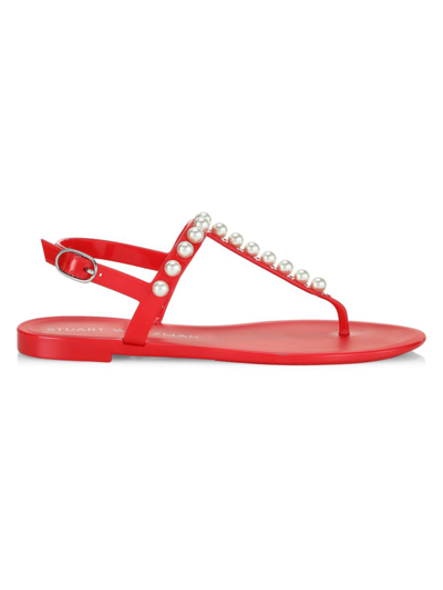 Stuart Weitzman Women's Goldie Embellished Jelly Thong Sandals In Coral