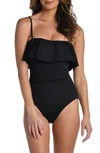 La Blanca Ruffle Bandeau One-piece Swimsuit In Black