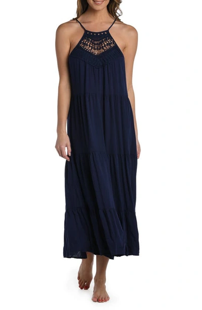 La Blanca Coastal High-neck Tiered Maxi Dress In Indigo
