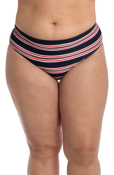 La Blanca Sailor Stripe Hipster Bikini Bottoms In Indigo