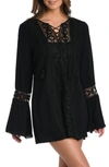 La Blanca Coastal Long Sleeve Cover-up Tunic Dress In Black