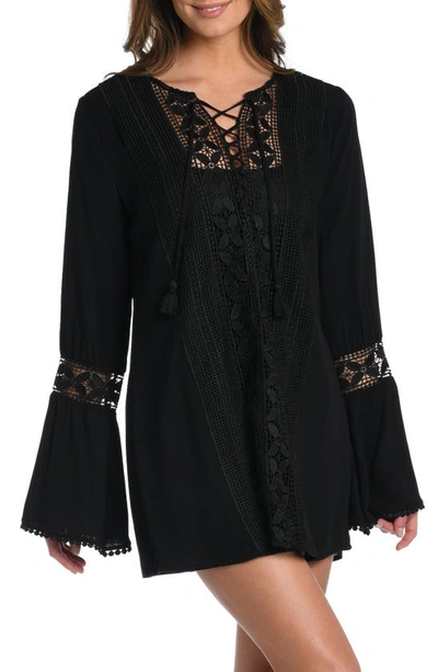 La Blanca Coastal Long Sleeve Cover-up Tunic Dress In Black