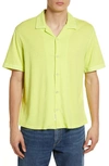 Rag & Bone Avery Short Sleeve Linen & Cotton Knit Button-up Camp Shirt In Yellow